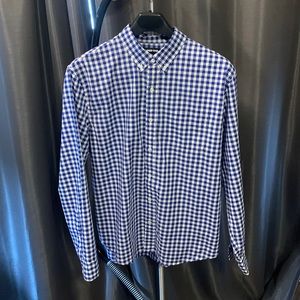 Lands End Blue / White Gingham Plaid Long Sleeve Button Down XL